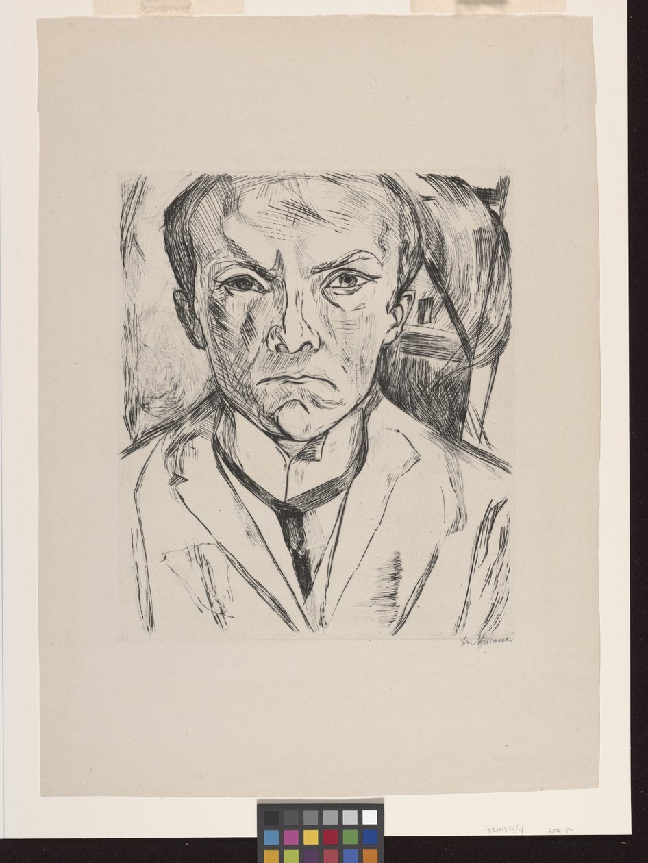čelní Autoportrét Se štítem Domu V Pozadí od Max Beckmann