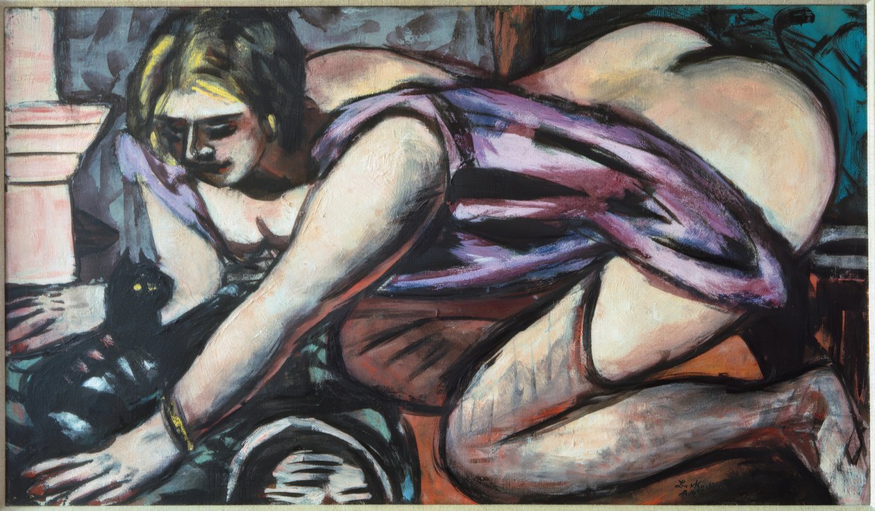 Poloviční akt s kočkou od Max Beckmann