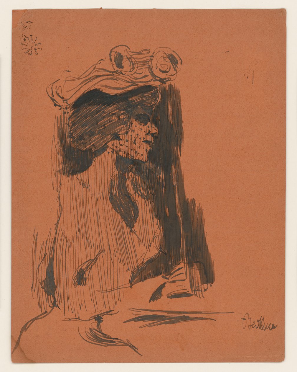 Halbfigur einer Frau mit Hut und Schleier, im Profil nach rechts od Max Beckmann