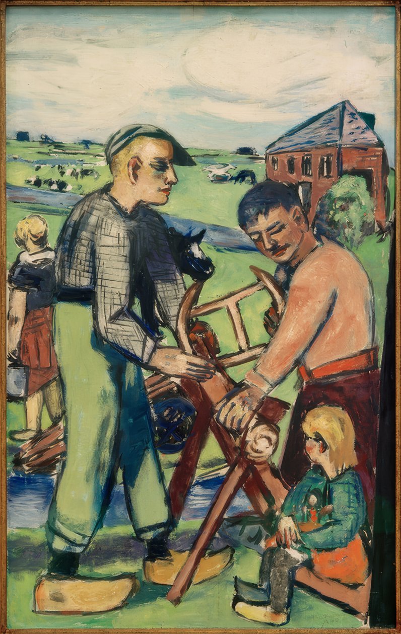 Pila na dřevo s dítětem (nizozemská pila na dřevo) od Max Beckmann