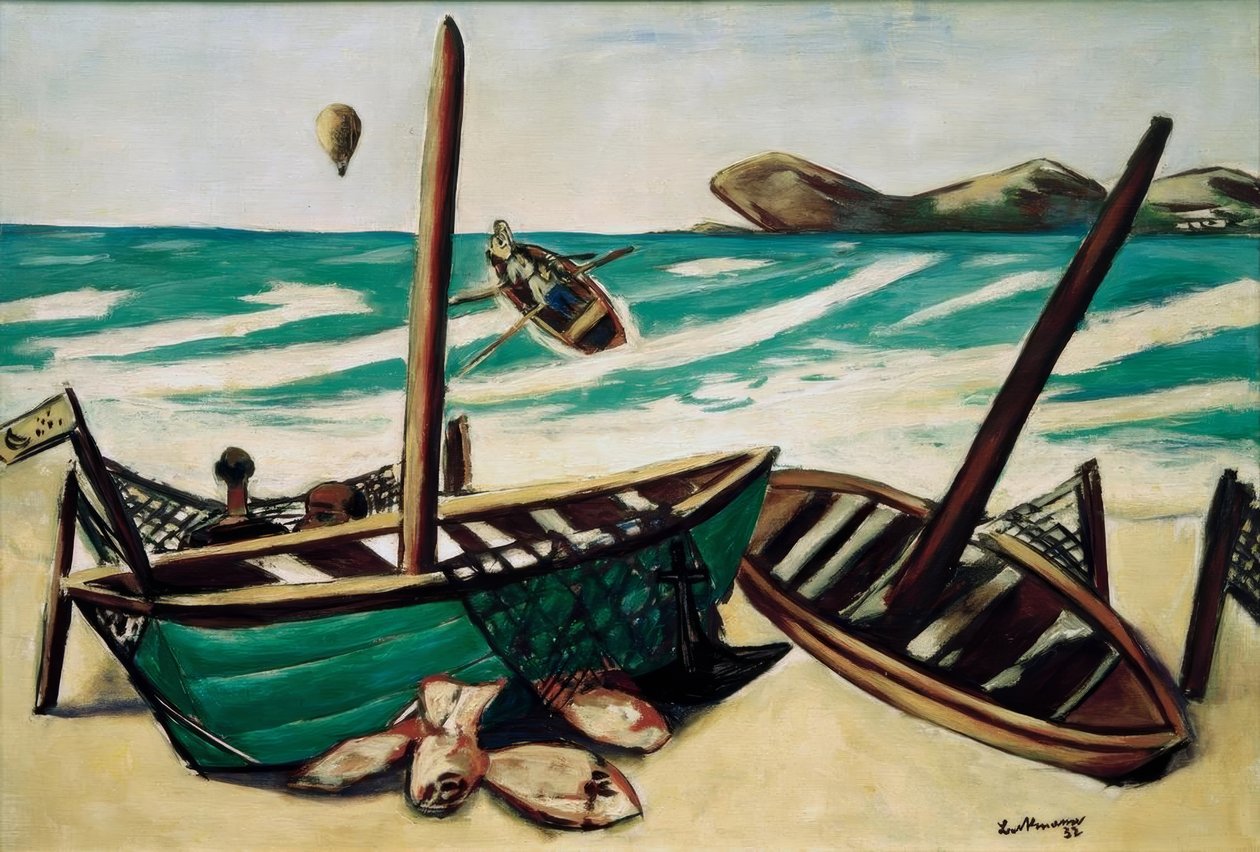 Pobřežní krajina s balónem od Max Beckmann
