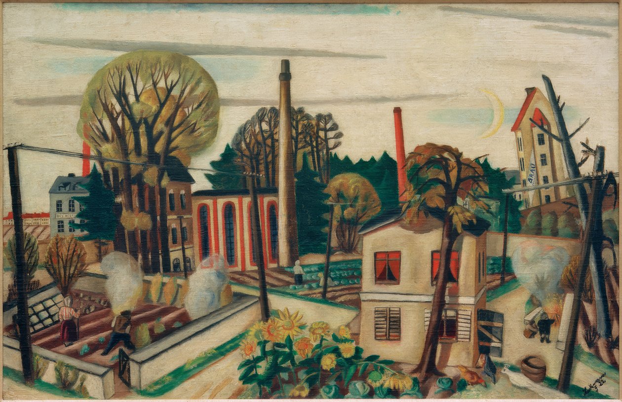 Krajina poblíž Frankfurtu s továrnou od Max Beckmann