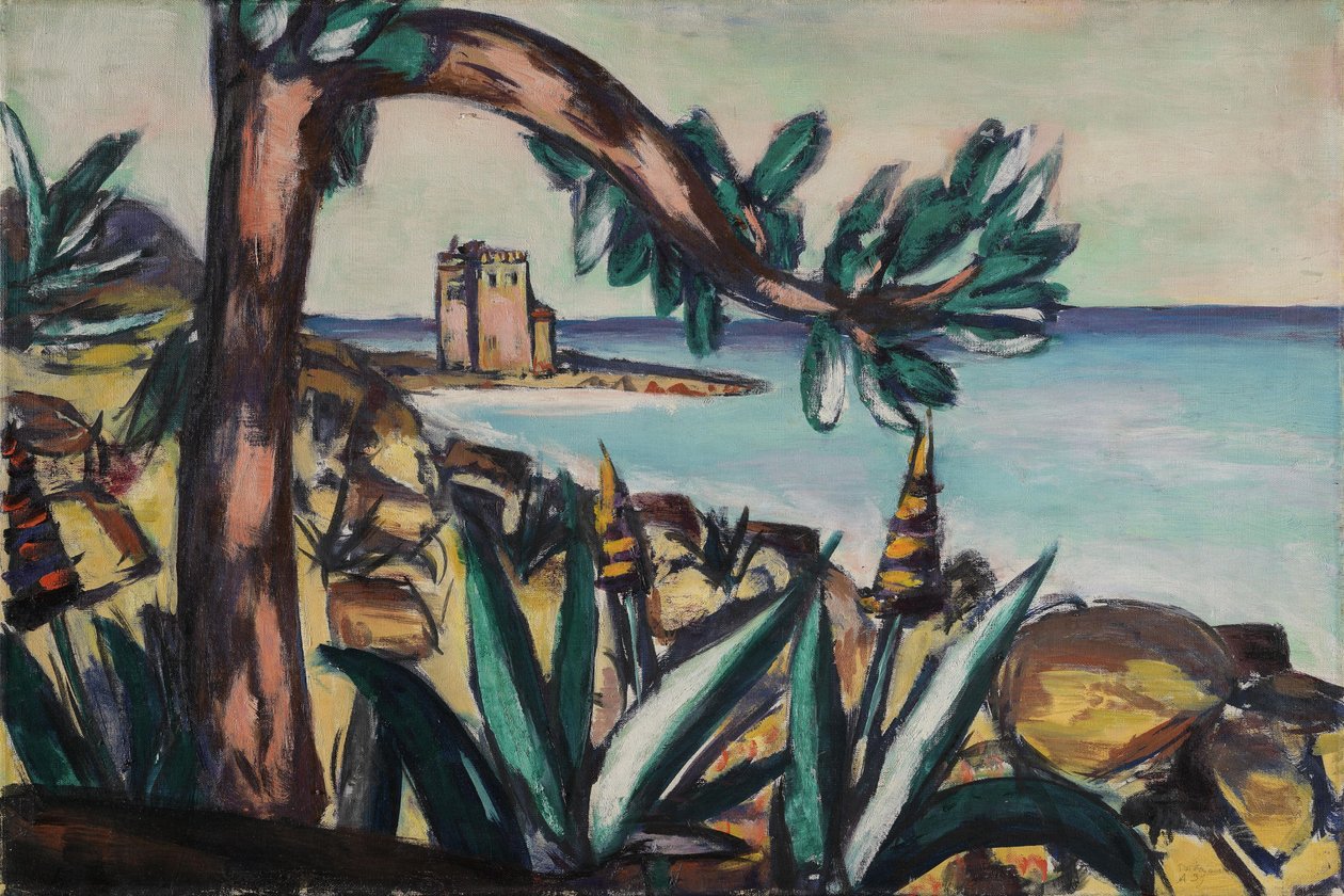 Pobřežní krajina s agávami a starým zámkem od Max Beckmann
