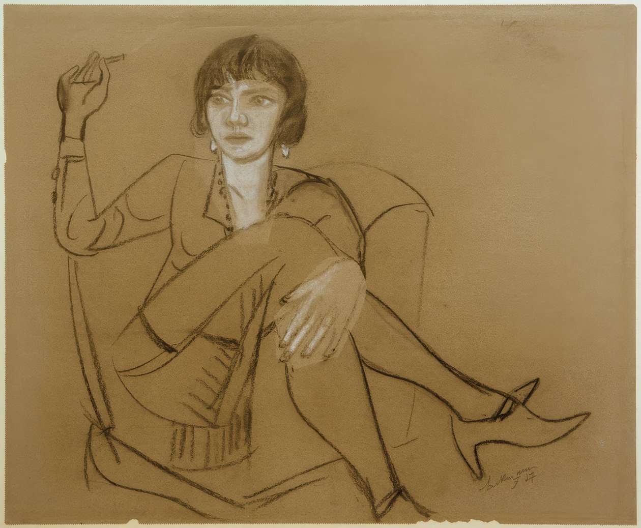 Quappi, kouří v klubovém křesle od Max Beckmann