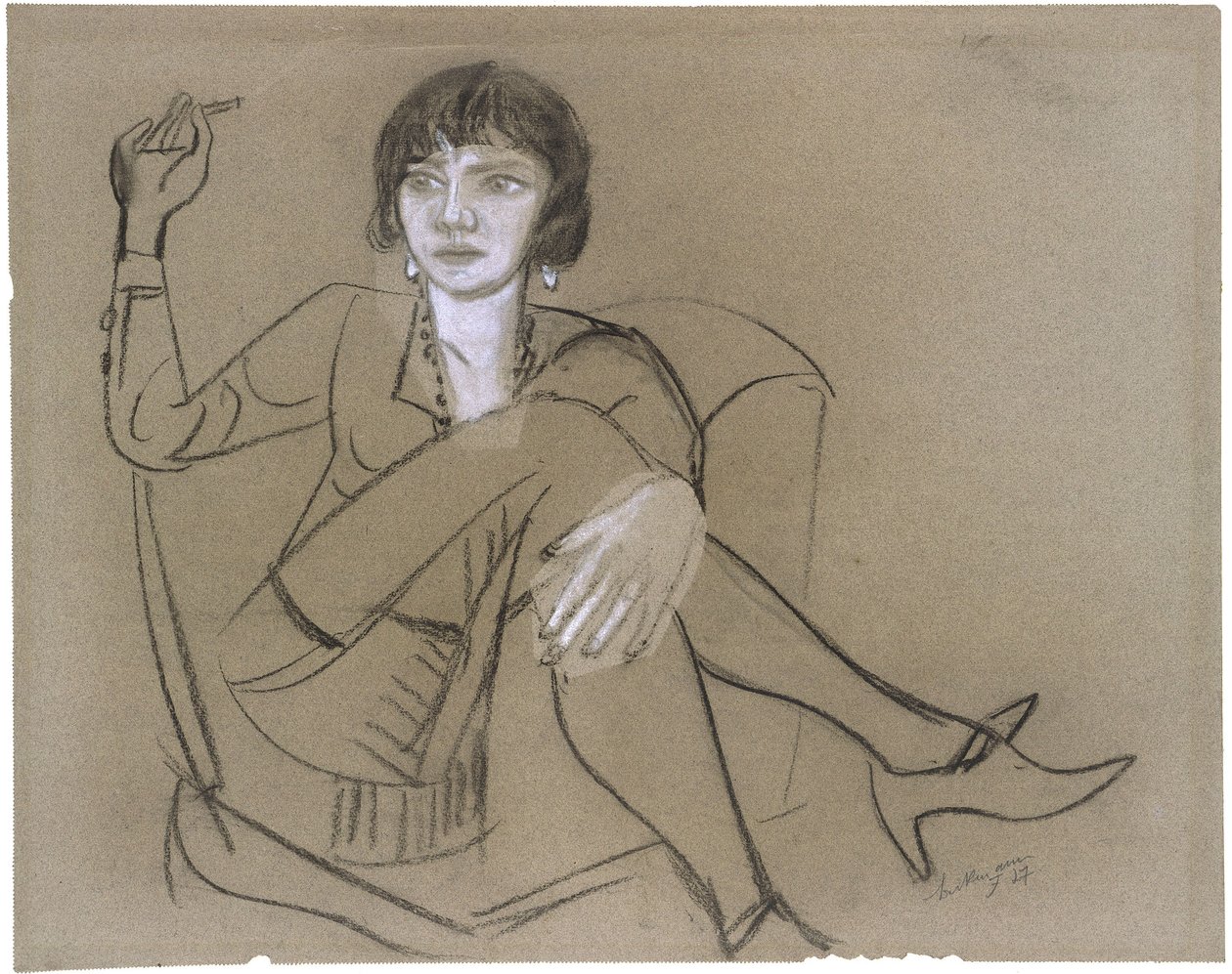 Quappi v klubovém křesle, kouřící od Max Beckmann