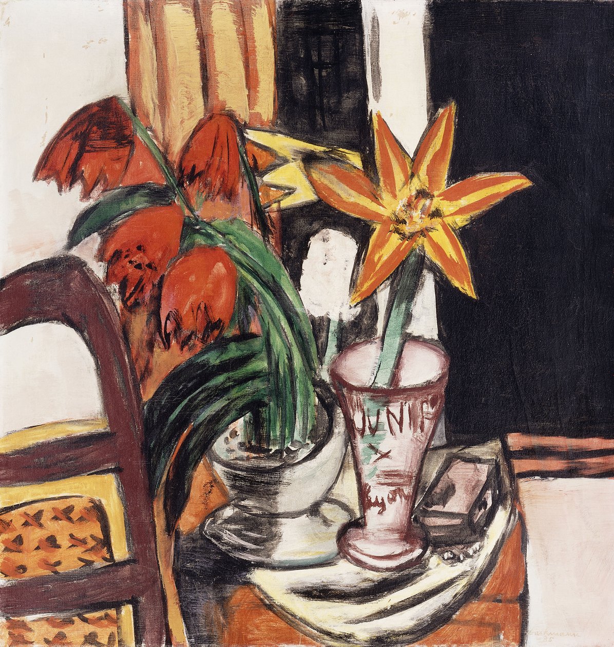 Červené tulipány a ohnivé lilie; Červené tulipány a tygří lilie od Max Beckmann