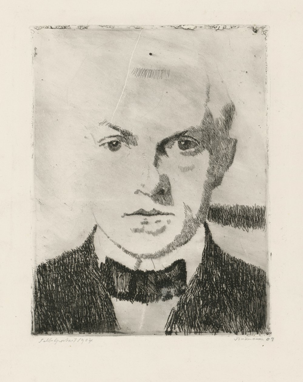 Autoportrét (na zadní straně: první stav leptu „Milenci“ z roku 1916, Hofmaier 88 I) od Max Beckmann