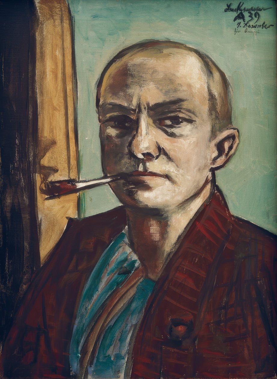 Autoportrét na zeleném pozadí se zelenou košilí od Max Beckmann