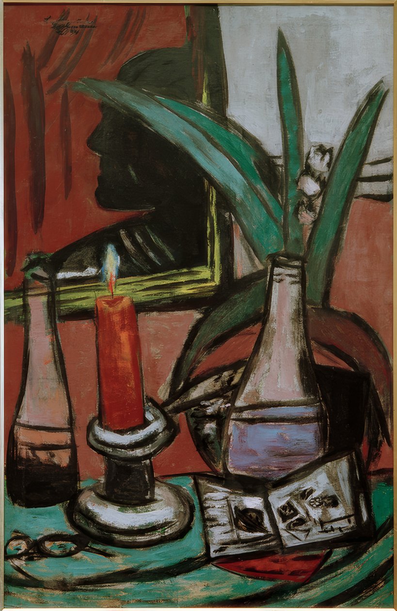 Autoportrét ve velkém zrcadle se svíčkou od Max Beckmann