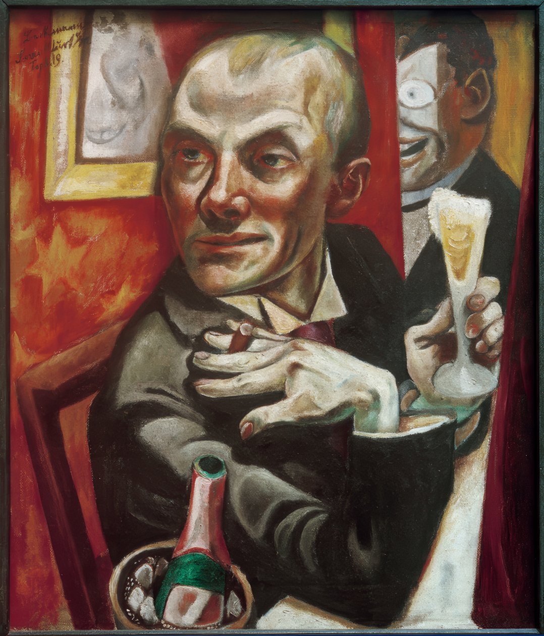 Autoportrét se sklenkou šampaňského od Max Beckmann