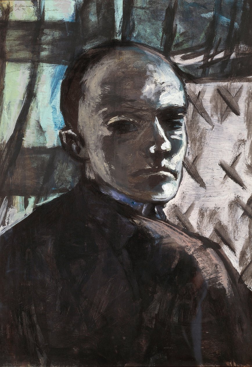 Autoportrét se zeleným závěsem od Max Beckmann