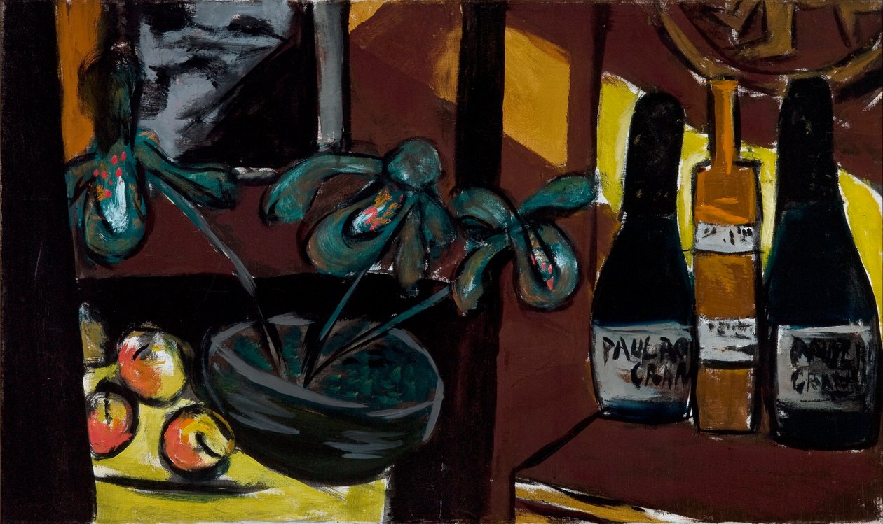 Zátiší na hnědé a žluté (láhve šampaňského a orchideje) od Max Beckmann