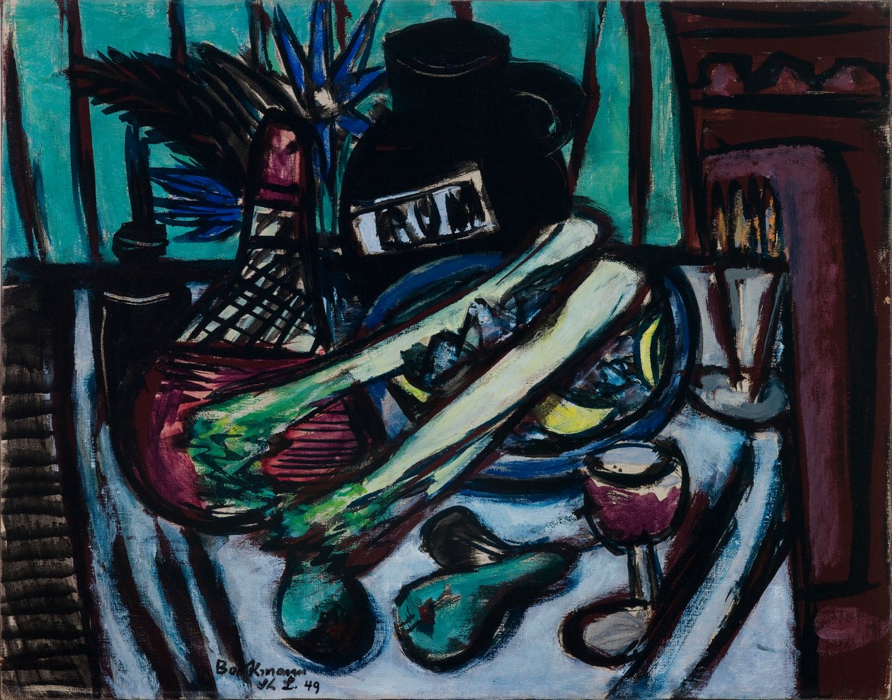 Zátiší s lahví Chianti a celerem od Max Beckmann