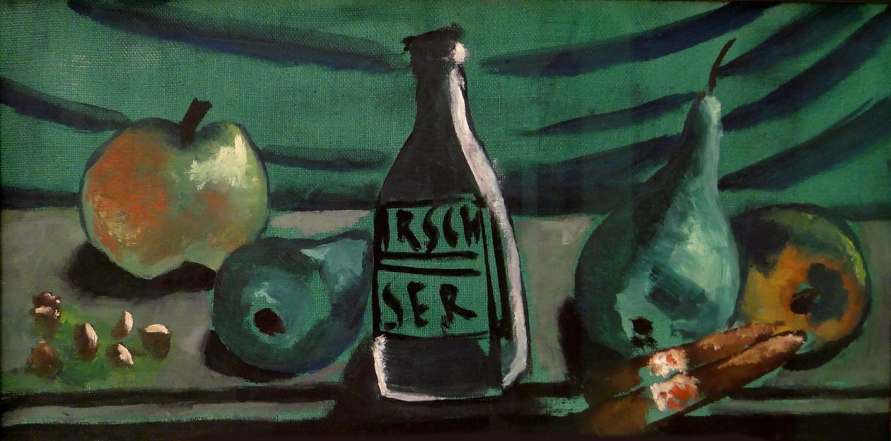 Zátiší s jablkem a hruškou (Zátiší s lahví kirsch) od Max Beckmann