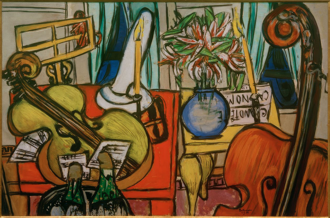 Zátiší s violoncellem a basovými houslemi od Max Beckmann