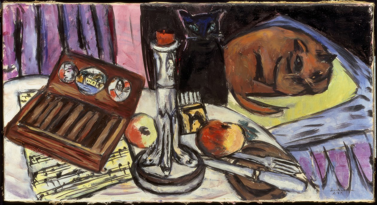 Zátiší se stříbrnými svícny (Zátiší s kočkami) od Max Beckmann