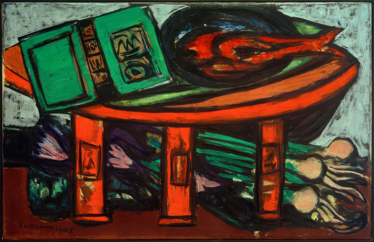 Zátiší se zelenou knihou a ředkvičky od Max Beckmann