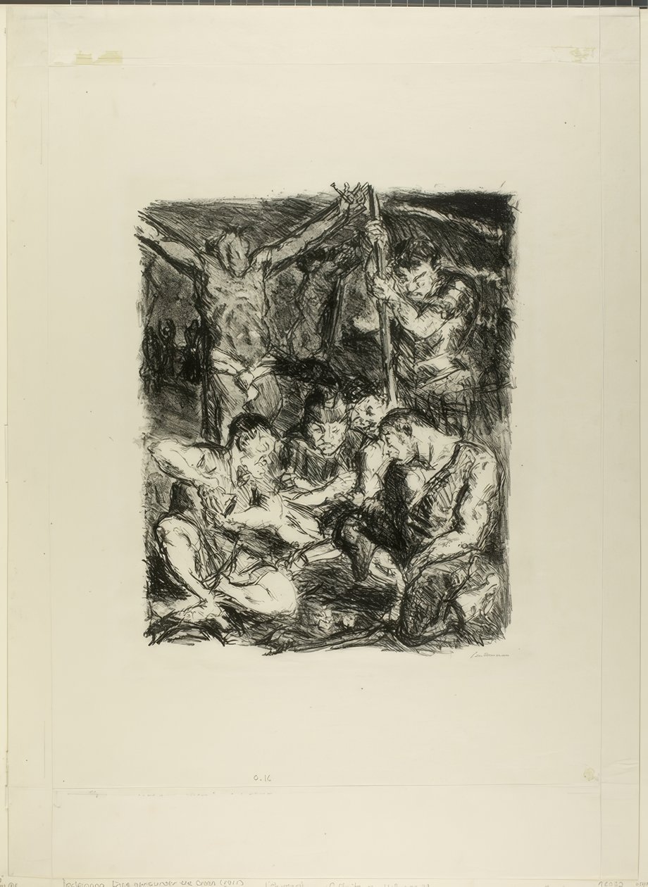 Házení kostkou před křížem, deska šest ze šesti novozákonních litografií od Max Beckmann