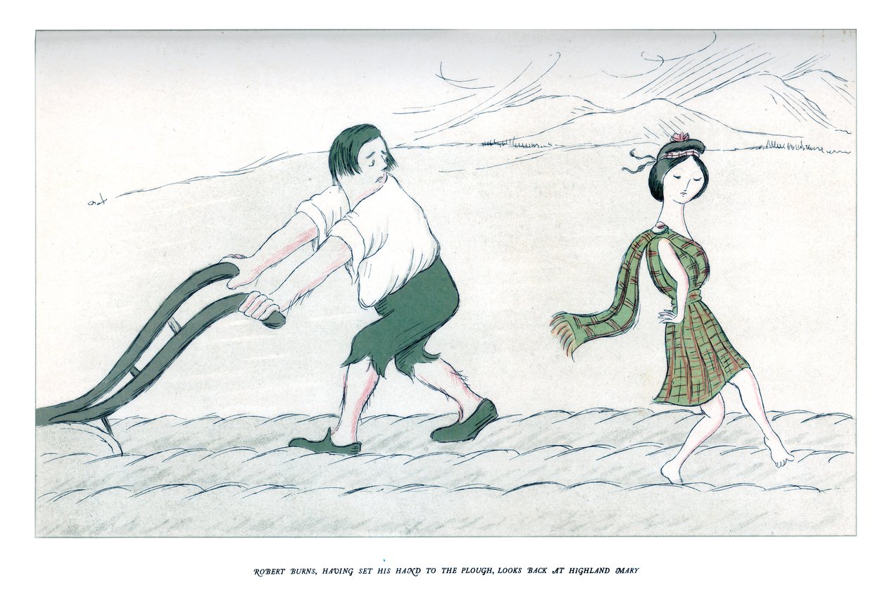 Robert Burns položil ruku na pluh a ohlédl se na Highland Mary, 1904. od Henry Maximilian Beerbohm