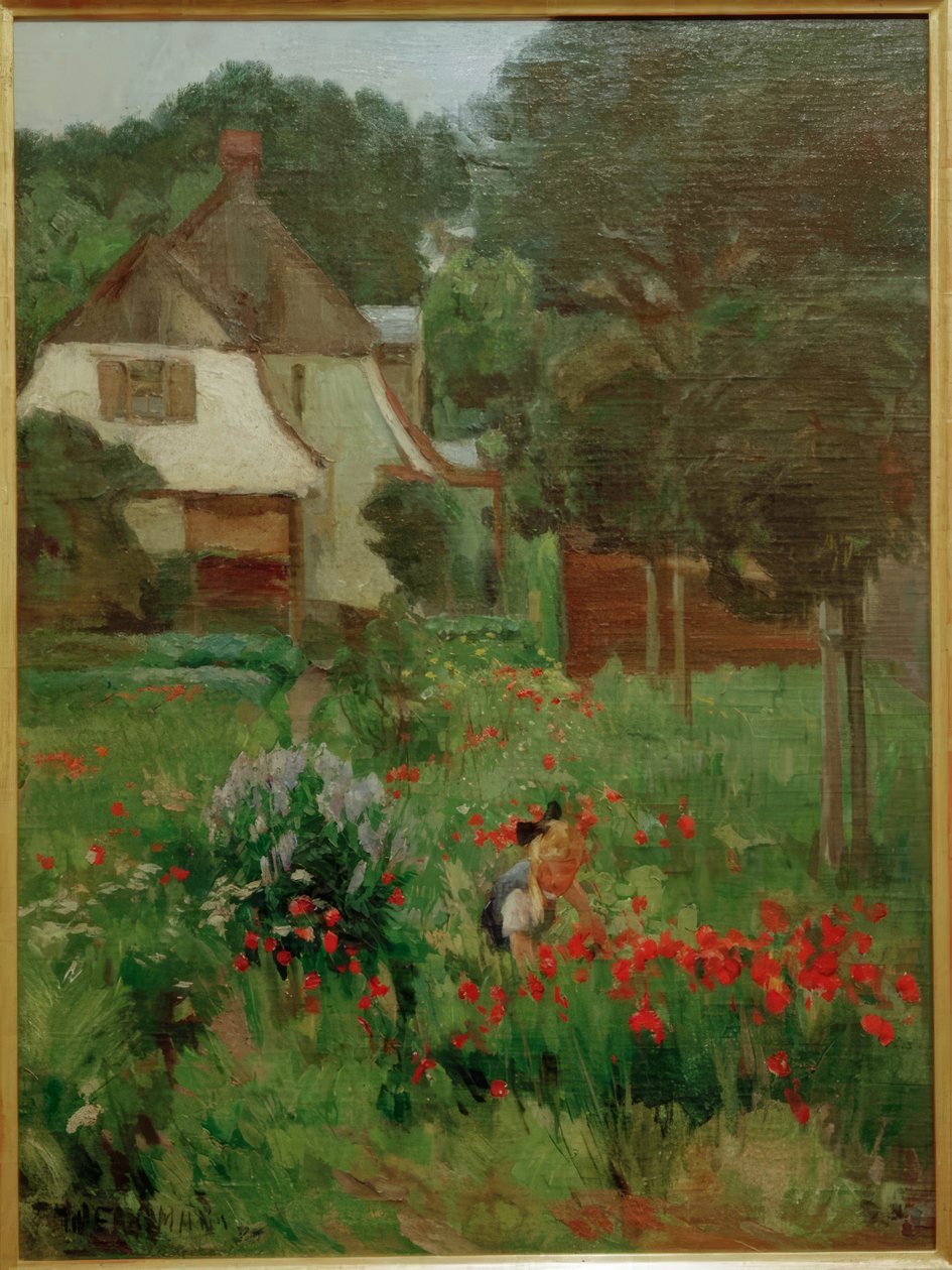 Dítě sbírající květiny od Max Bergmann