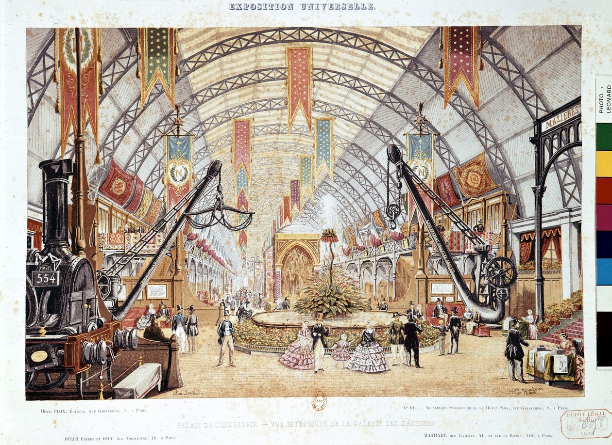 Expozice Universelle 1855: Vnitřní pohled na strojovnu v Palais de l"Industrie, 1855 od Max Berthelin