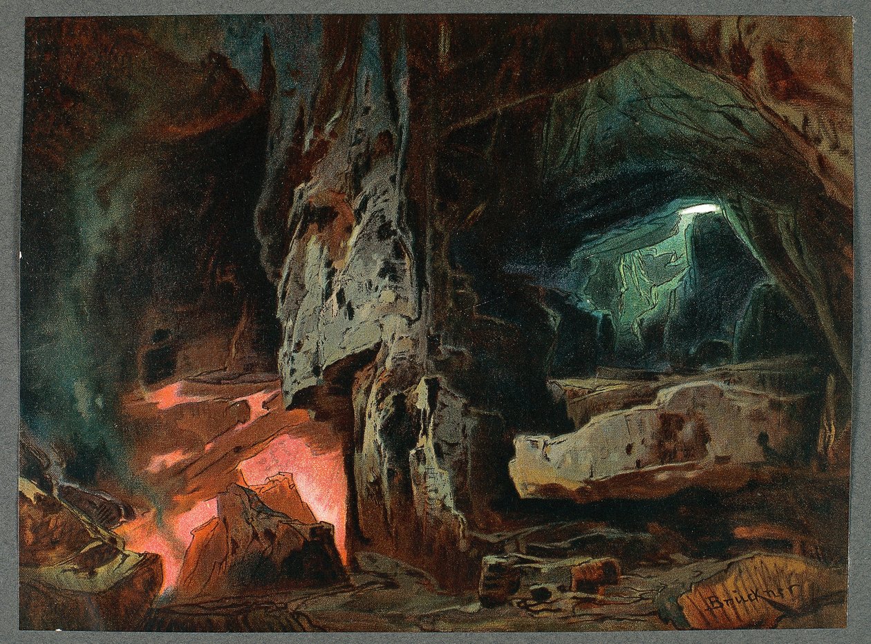 Francie, Paříž, Scénografie pro akt II Prsten Nibelungův - Zlatožravý od Richarda Wagnera od Max Bruckner