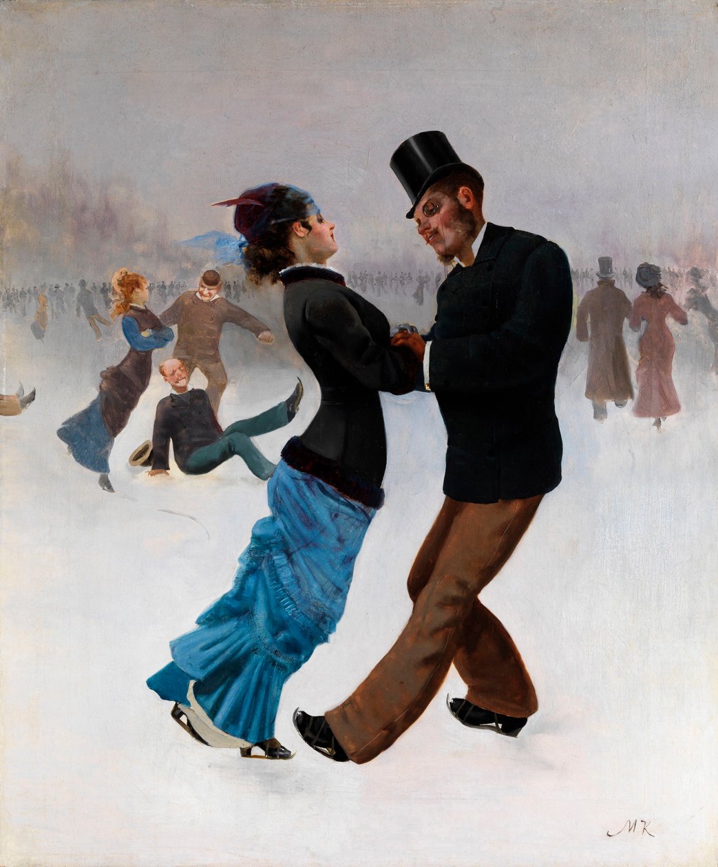The Skaters - Malba od Maxe Klingera (1857-1920), cca 1920 - Ice Skaters - Olej na plátně od Maxe Klingera (1857-1920) c1920 66x54 cm Soukromá sbírka od Max Klinger