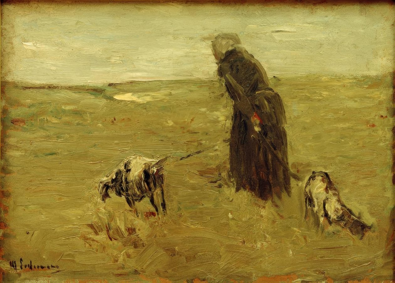 Stará žena s kozami od Max Liebermann