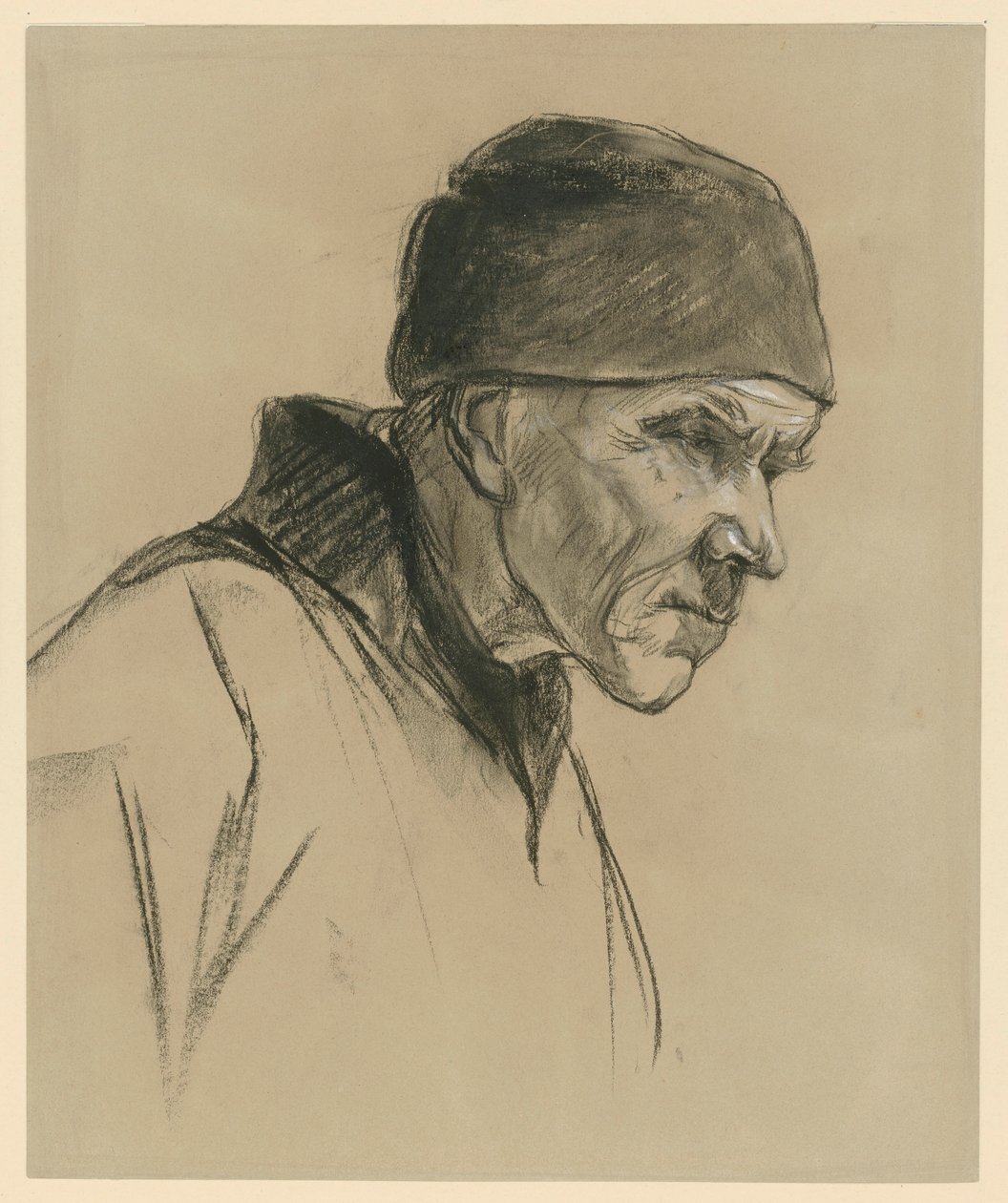 Starý muž s čepicí (busta, profil doprava), studie k dílu: Kráčející rolník (1894) od Max Liebermann