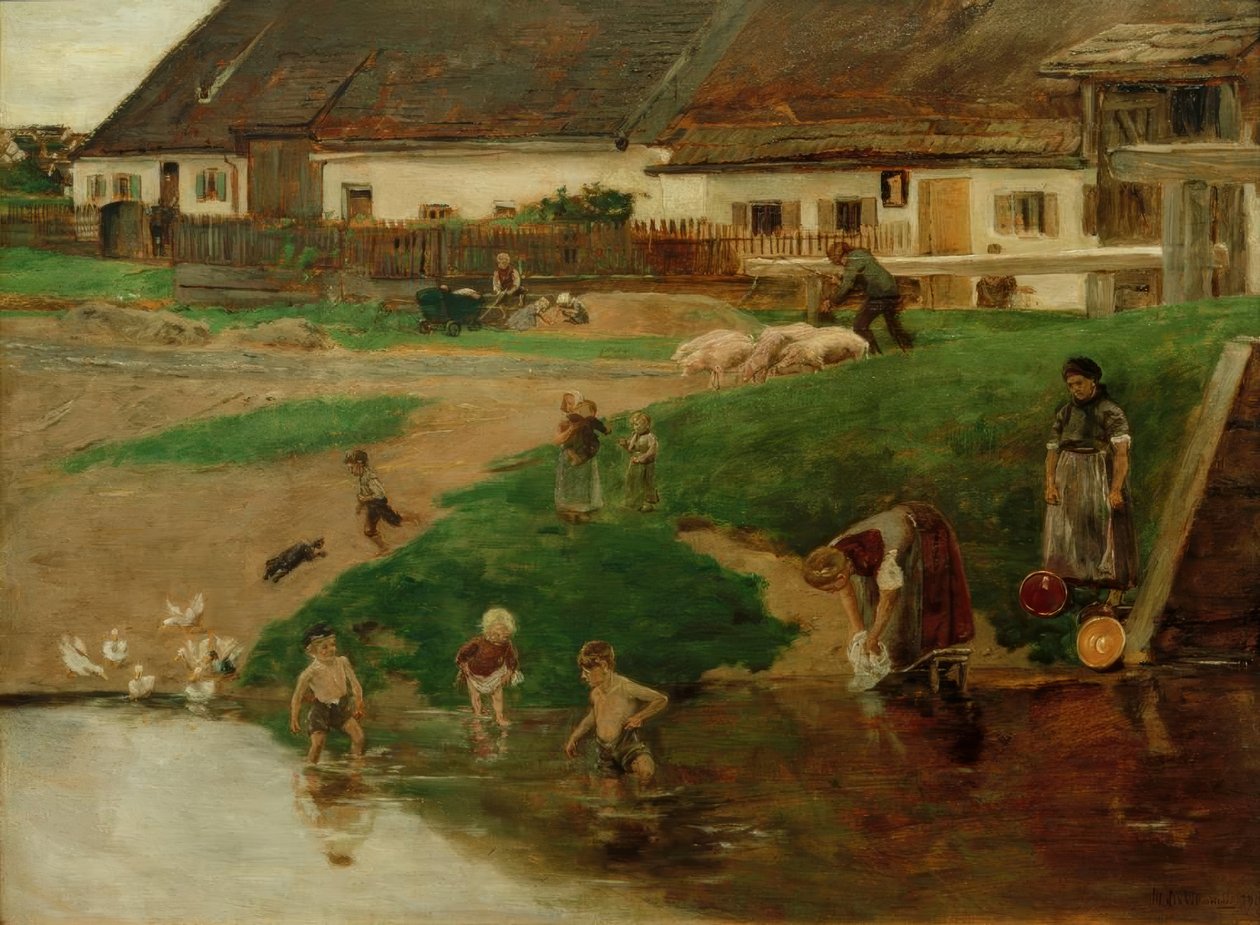 Vesnický rybník v Etzenhausenu - vesnická idyla od Max Liebermann