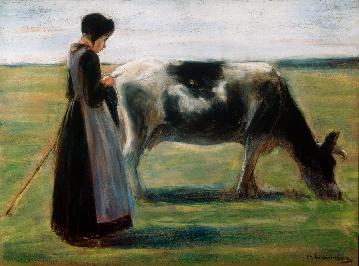 Dívka s krávou, 19. století od Max Liebermann