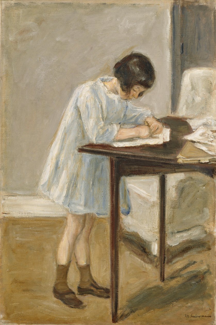 Vnučka, stojící dívka píšící od Max Liebermann