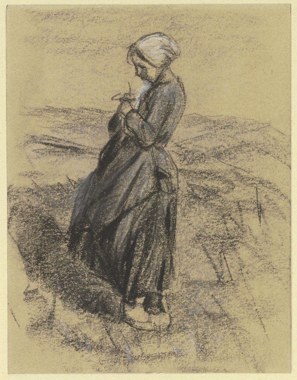 Dívka na poli, pletoucí od Max Liebermann
