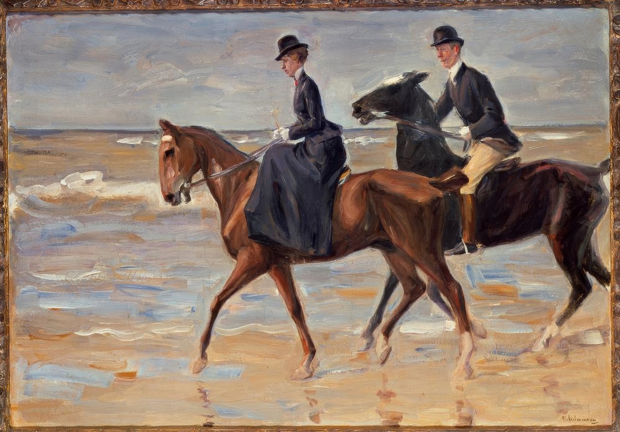 Jezdec na koni a jezdec na pláži od Max Liebermann