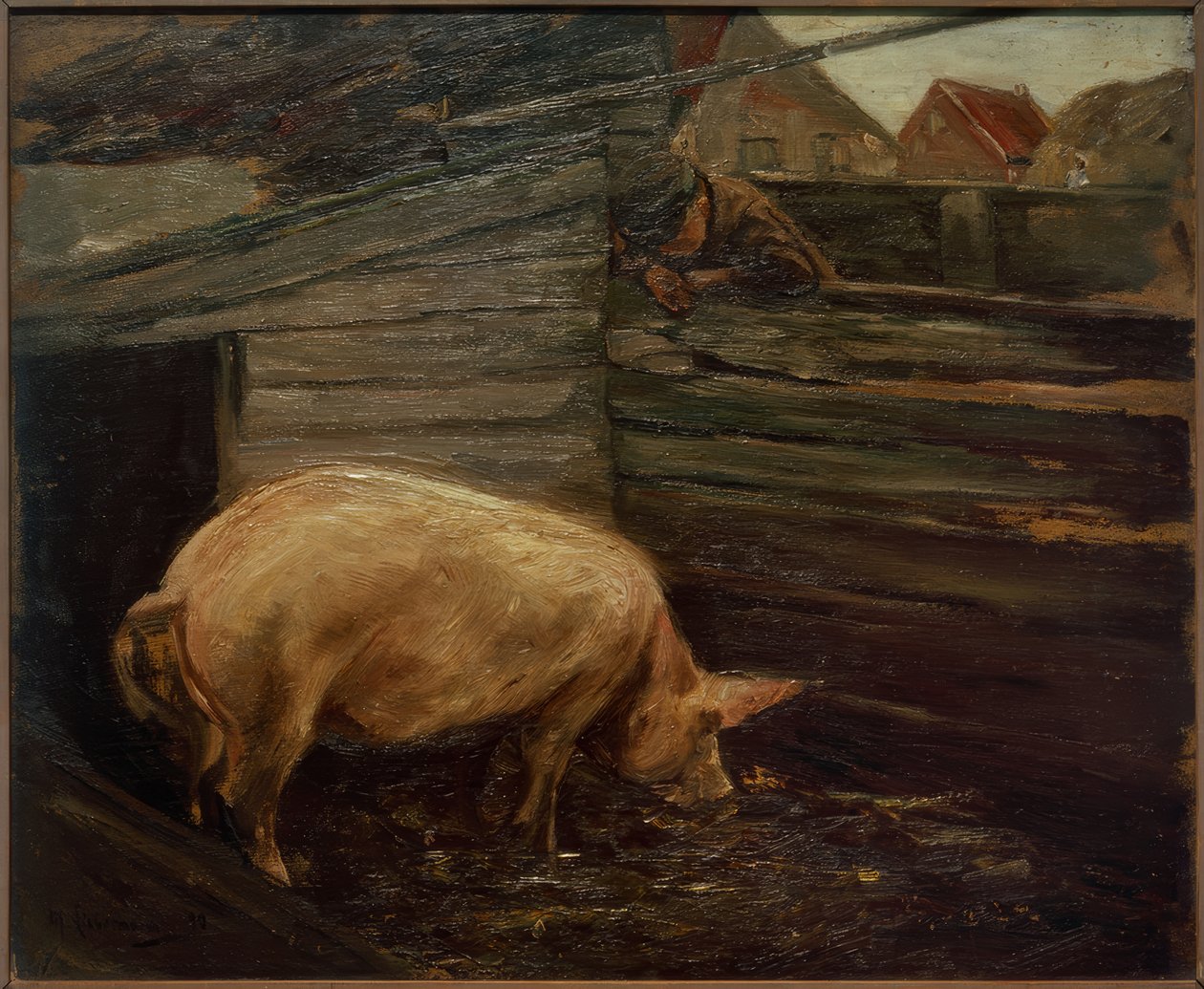 Ohrady pro prasata s farmářskými chlapci od Max Liebermann