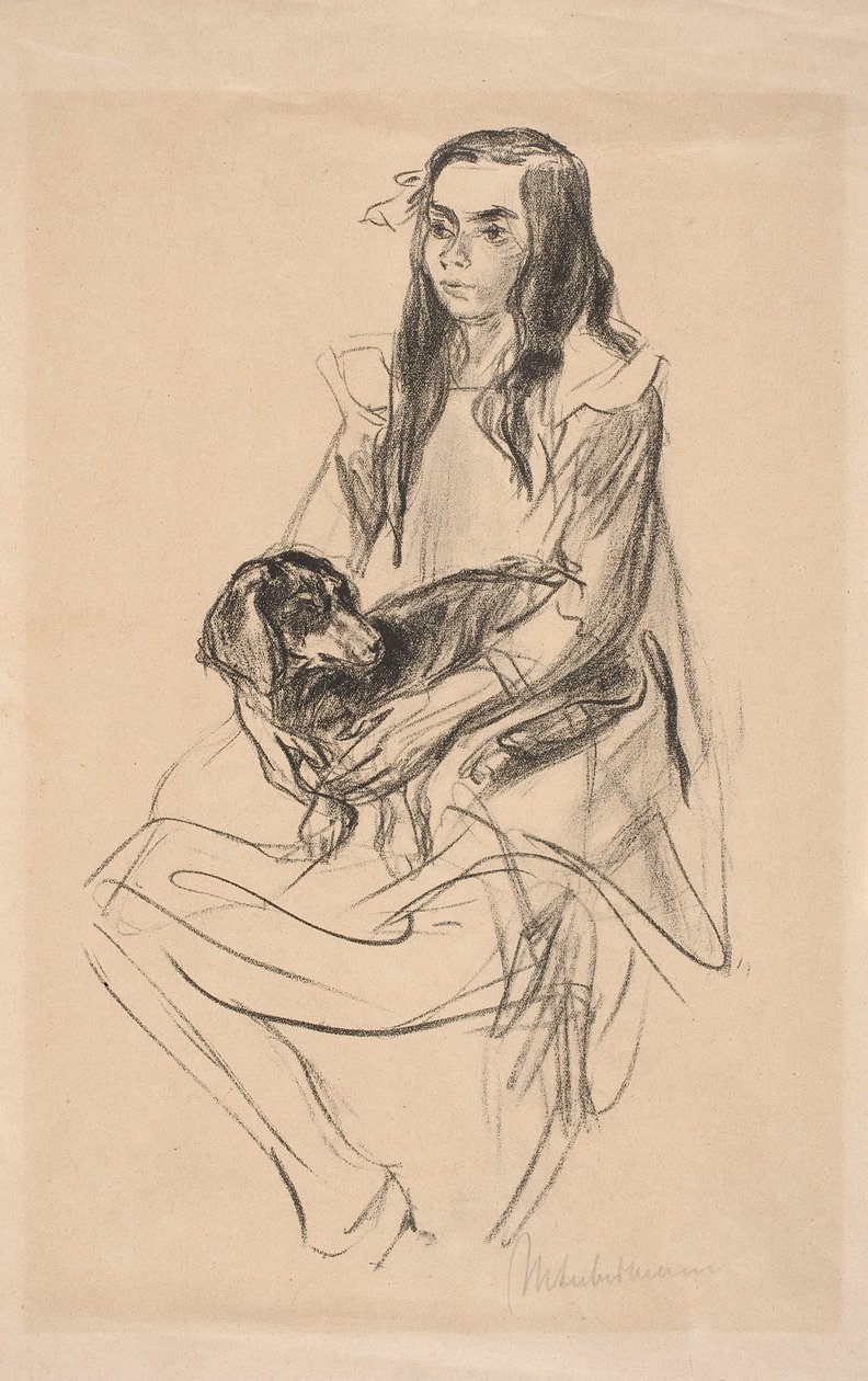 Sedící dívka s jezevčíkem od Max Liebermann