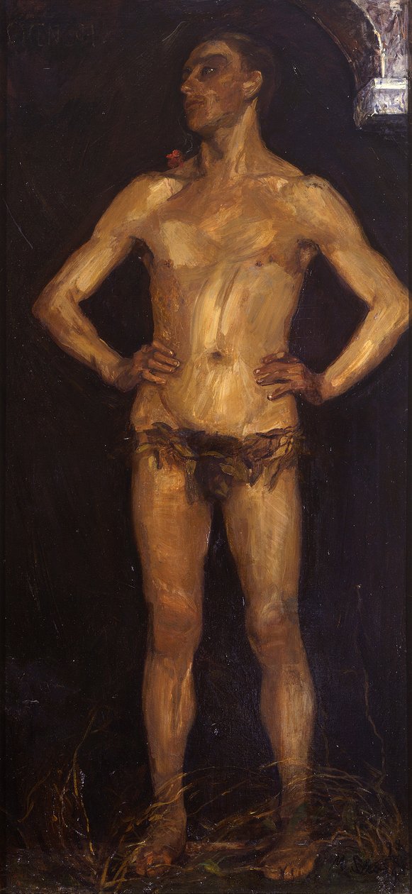 Mann. Rechte Tafel des Diptychons „Menschenpaar (Homo Sapiens)“ (Verso: weiblicher Rückenakt) od Max Slevogt
