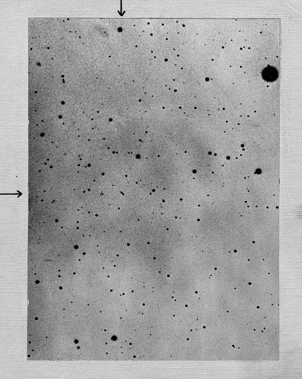 Dlouhá expozice hvězdného pole ukazující stopu asteroidu Sappho proti bodům hvězd, 1892 od Max Wolf