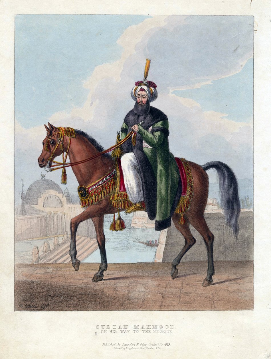 Portrét Mahmuda II. (1785-1839) (Mahmouda II.), sultána Osmanské říše - Oeuvre de M. Gauci (aktivní 19. století) - 1829 - Barevná litografie - 26x20 - Soukromá sbírka od Maxim Gauci