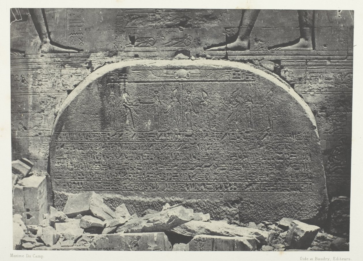 Velký Isidin chrám ve Filoe, Proscynema (Akt klanění); Núbie, deska 75 z alba "Egypte, Nubie, Palestine et Syrie" (1852) od Maxime Du Camp