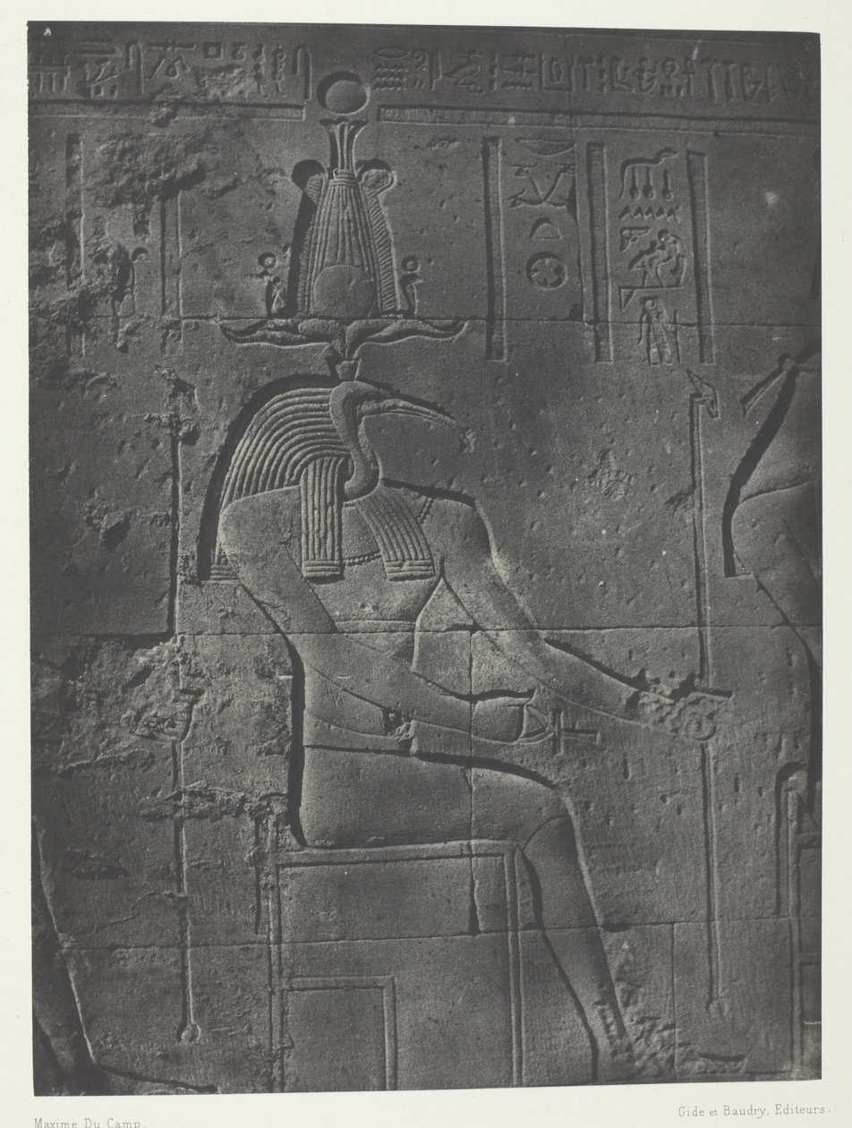 Velký Isidin chrám ve Philoe, Tôth Ibiocéphale; Núbie, deska 79 z alba "Egypte, Nubie, Palestine et Syrie" (1852) od Maxime Du Camp