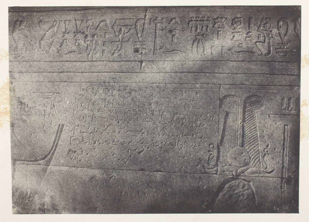 Velký Isidin chrám ve Filó, démotický nápis; Núbie, deska 76 z alba "Egypte, Nubie, Palestine et Syrie" (1852) od Maxime Du Camp