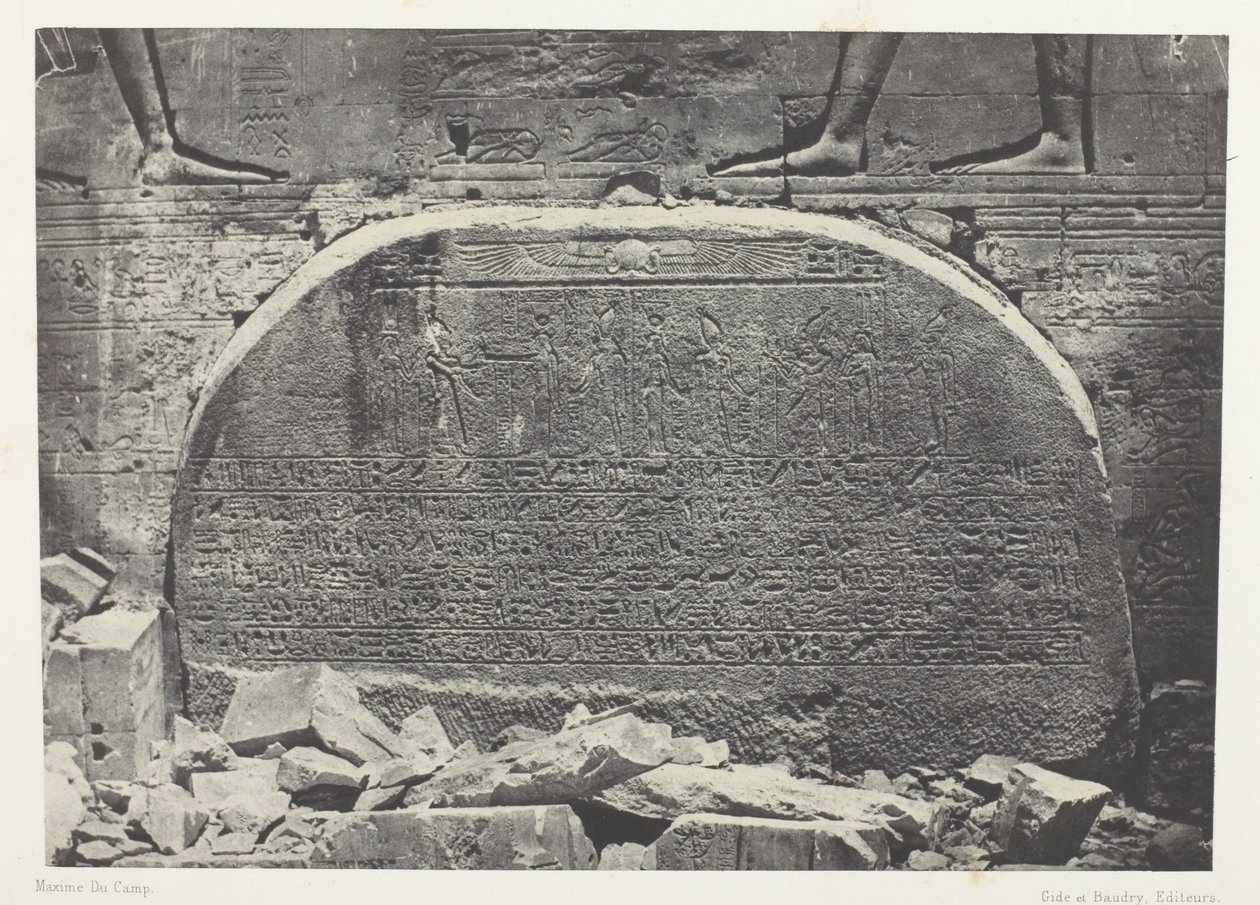 Velký Isidin chrám ve Filoe, Proscynema (Akt klanění); Núbie, deska 75 z alba "Egypte, Nubie, Palestine et Syrie" (1852) od Maxime Du Camp