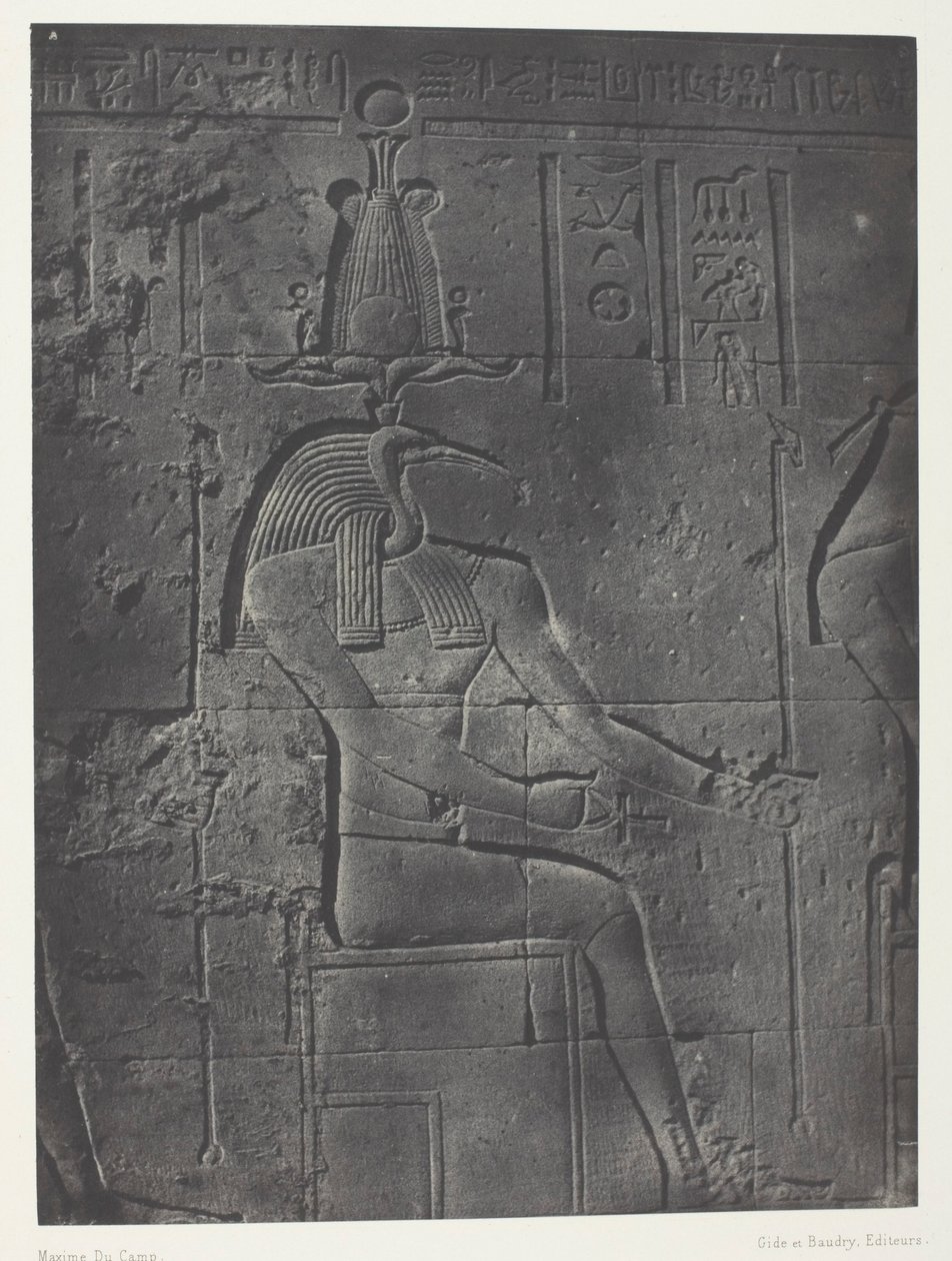 Velký Isidin chrám ve Philoe, Tôth Ibiocéphale; Núbie, deska 79 z alba "Egypte, Nubie, Palestine et Syrie" (1852) od Maxime Du Camp