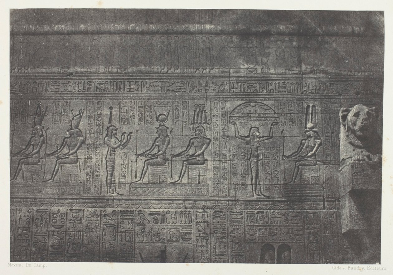 Velký chrám v Denderahu (Teutyres), sochy ze zadního průčelí; Horní Egypt, deska 20 z alba "Egypte, Nubie, Palestine et Syrie" (1852) od Maxime Du Camp