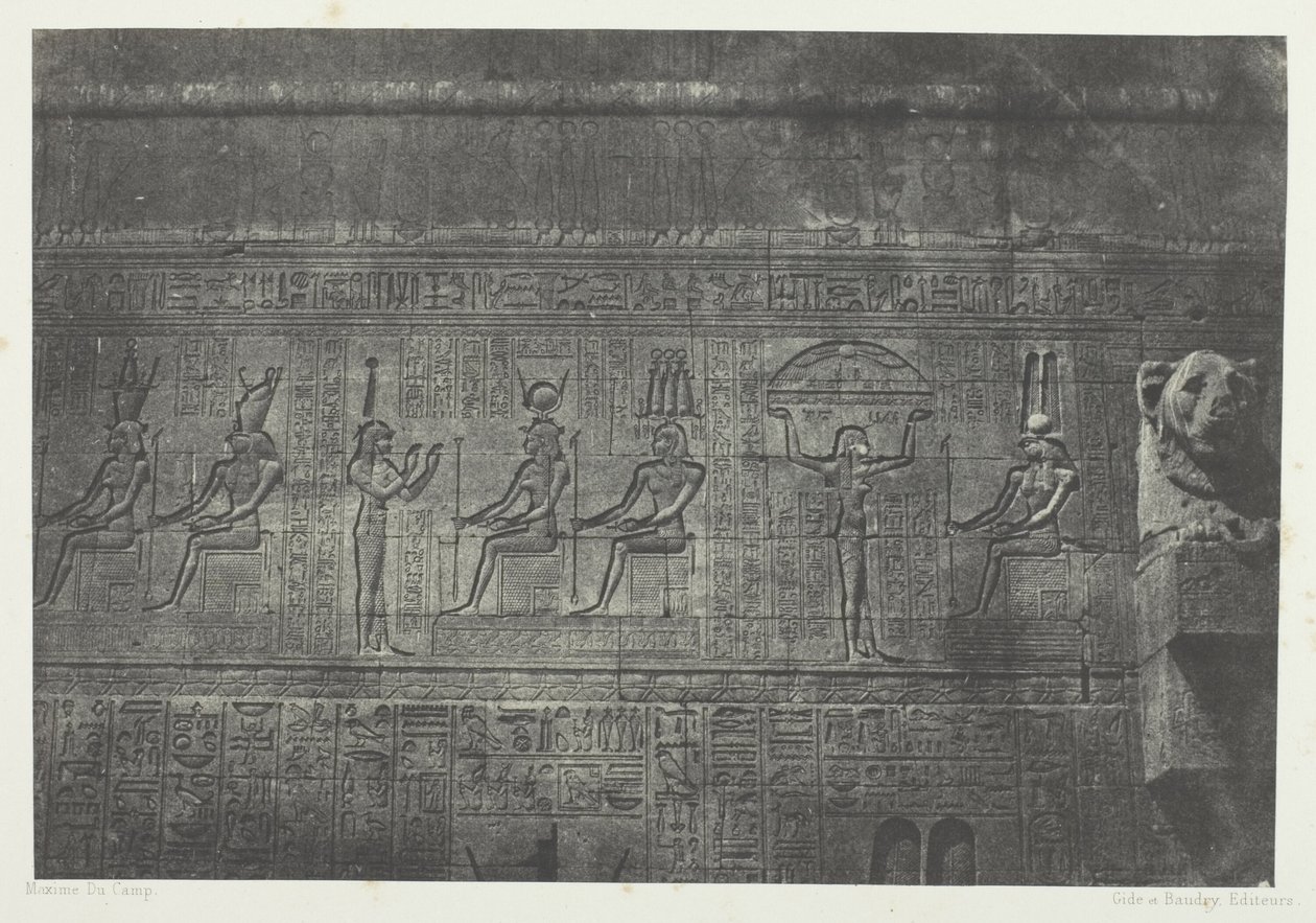 Velký chrám v Denderahu (Teutyres), sochy ze zadního průčelí; Horní Egypt, deska 20 z alba "Egypte, Nubie, Palestine et Syrie" (1852) od Maxime Du Camp
