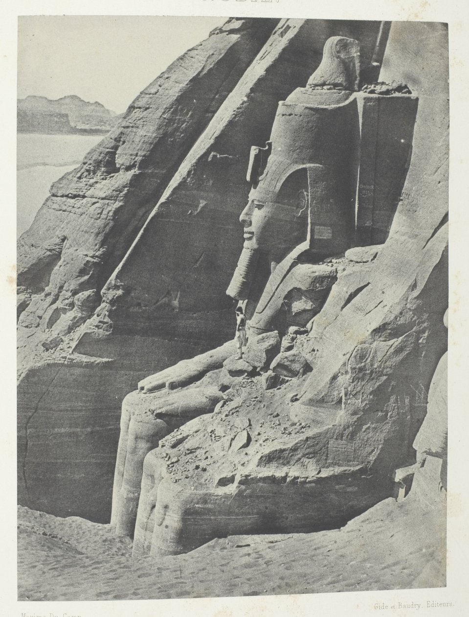 Ibsamboul, Colosse Oriental Du Spéos De Phrè, Vu De Profil; Nubie, deska 104 z alba "Egypte, Nubie, Palestine et Syrie" (1852) od Maxime Du Camp