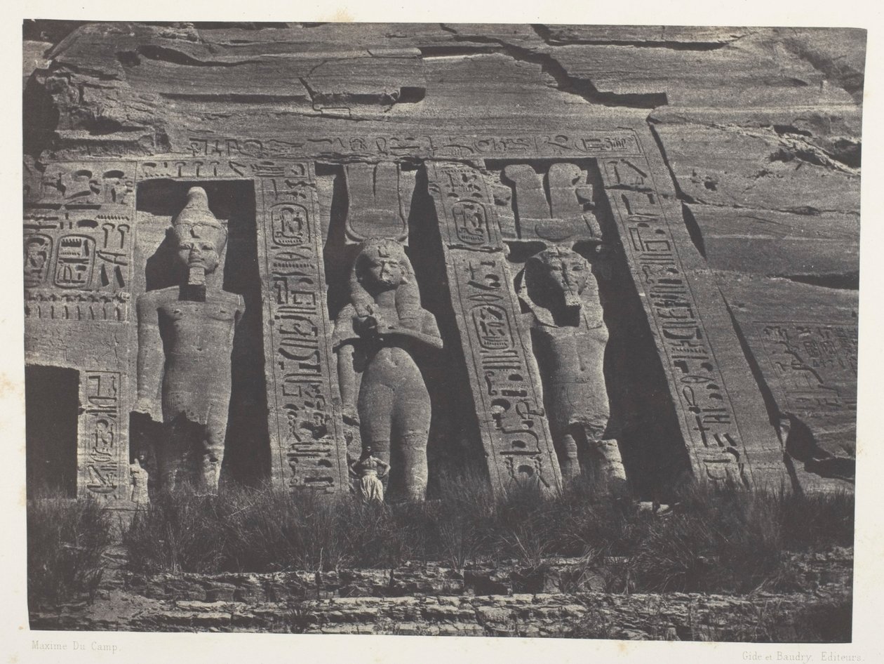Ibsamboul, severní část Hathorina spea; Núbie, deska 108 z alba „Egypt, Núbie, Palestina a Sýrie“ (1852) od Maxime Du Camp