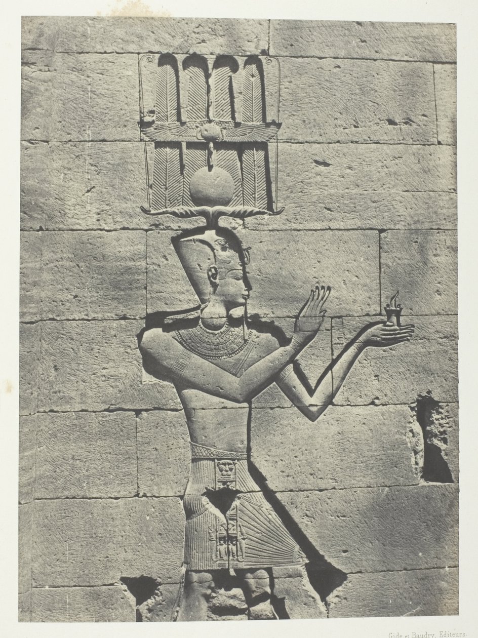 Kalabscheh, Sculptures De La Façade Postérieure Du Temple; Nubie, deska 91 z alba "Egypte, Nubie, Palestine et Syrie" (1852). od Maxime Du Camp