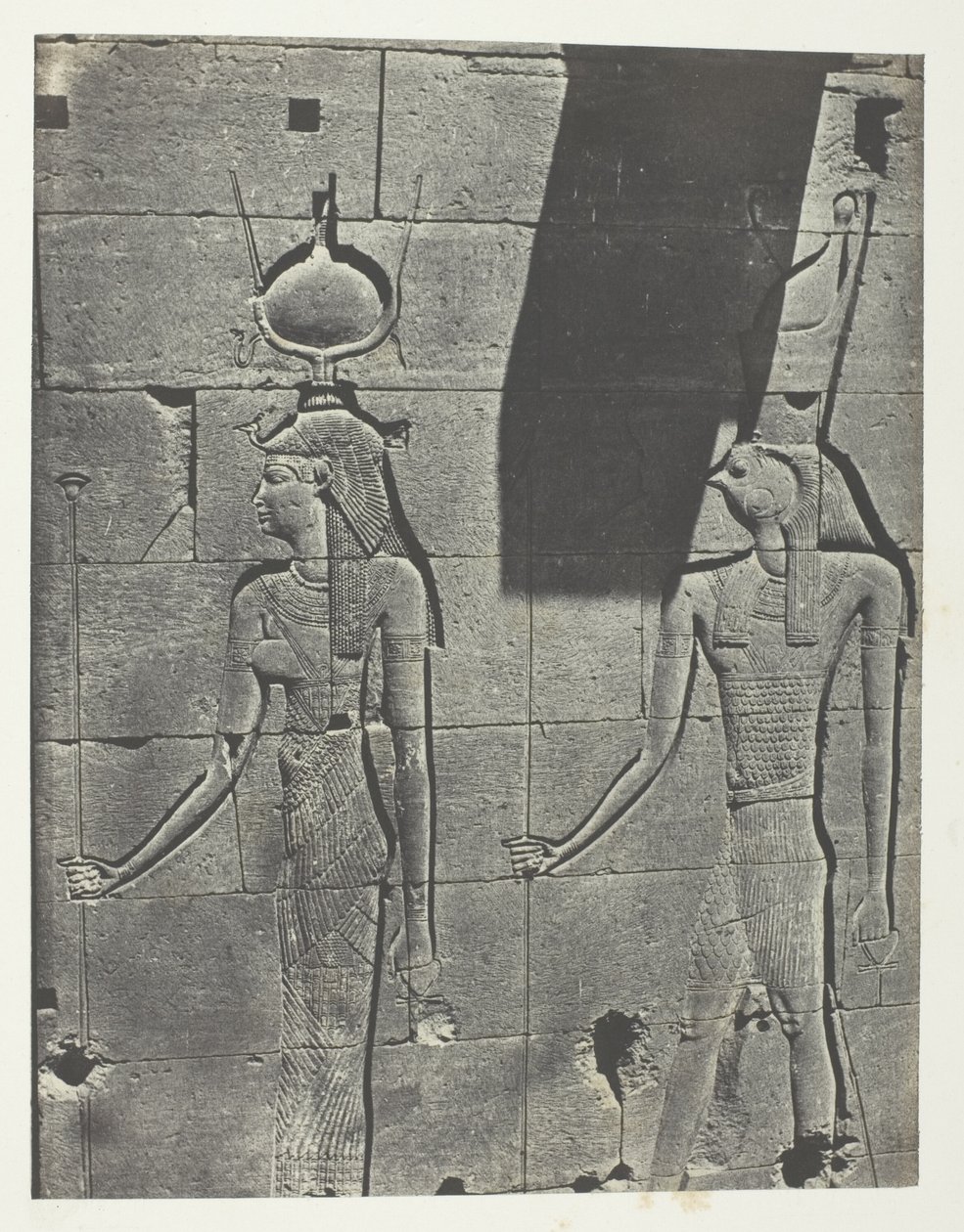 Kalabscheh, Sculptures De La Façade Postérieure Du Temple; Nubie, deska 92 z alba "Egypte, Nubie, Palestine et Syrie" (1852). od Maxime Du Camp